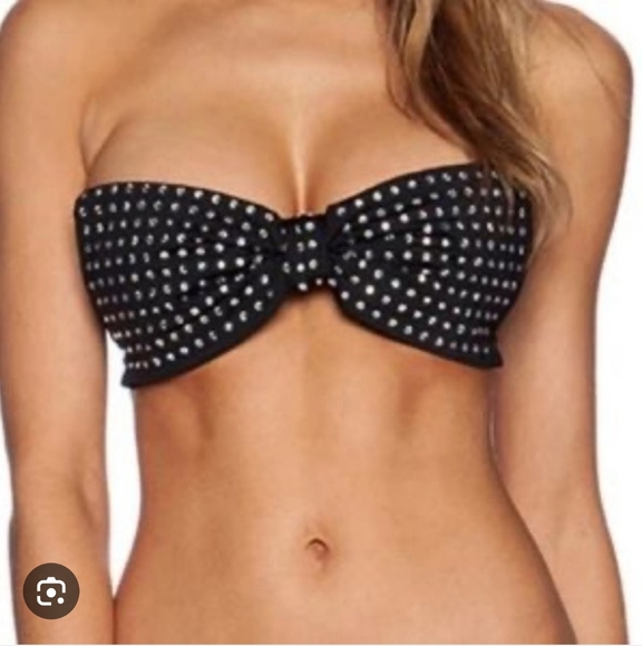 NWT Kate Space Bow Rhinestone Studded Black Strapless Bikini Top Size XS - Picture 1 of 9